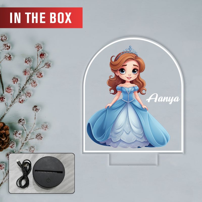 Personalized Princess Night Light Lamp Warm White Acrylic Lamp with Black Base, Decorative Girls Bedroom Lighting Princess Theme Birthday Return Gift for Girls